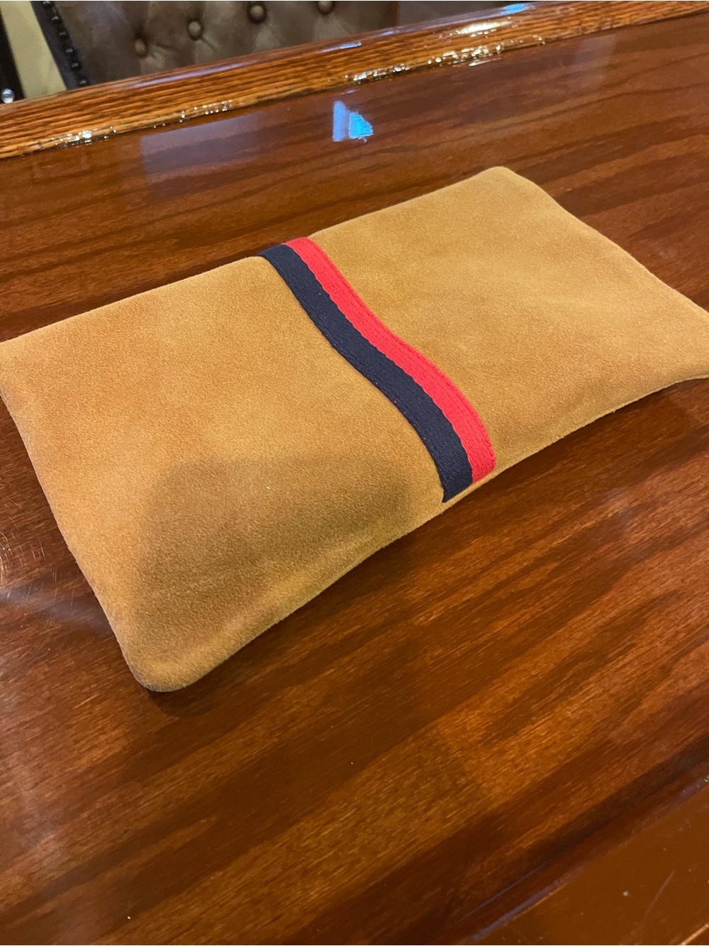 Clare V Fold-over Suede Clutch in Camel